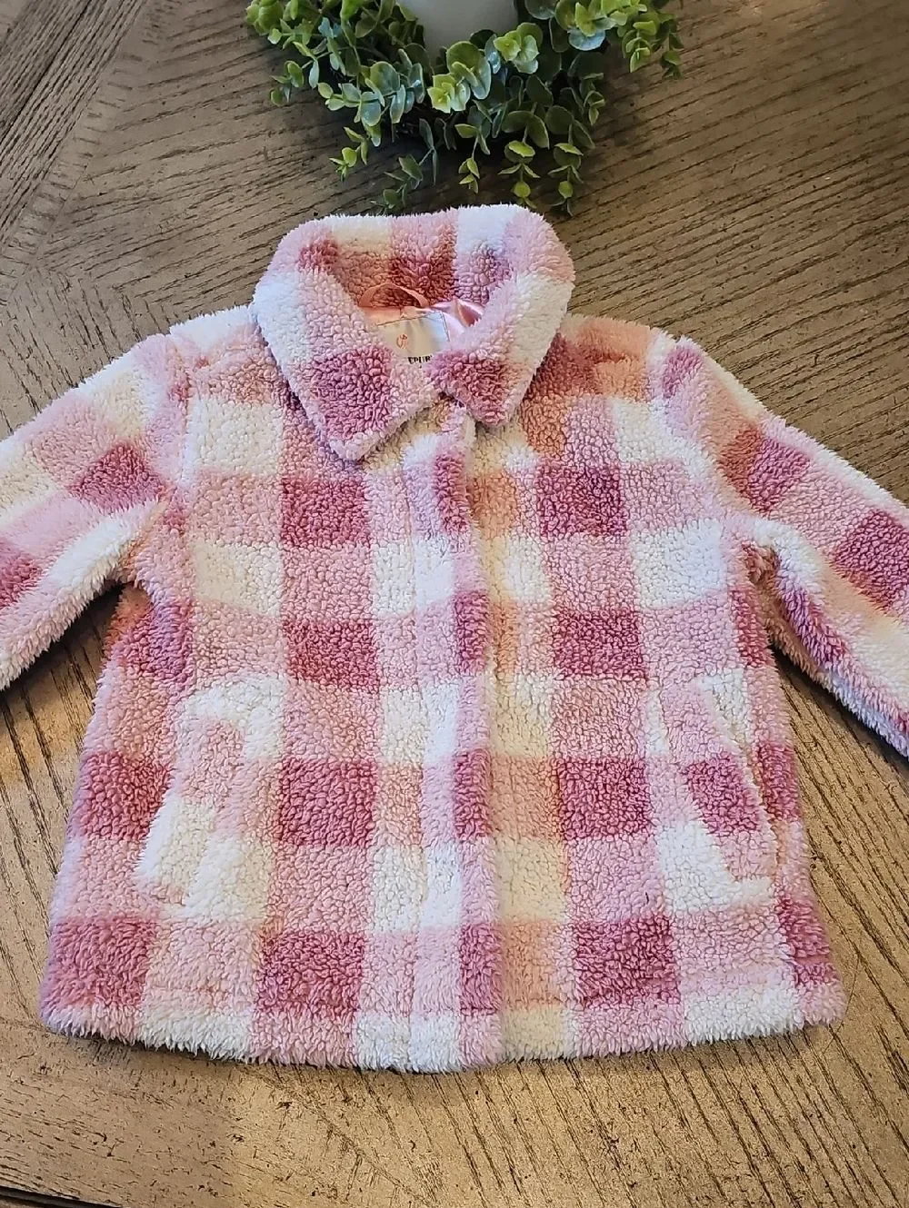 Urban Republic Pink & White Plush Check Puffer Jacket Size 5/6